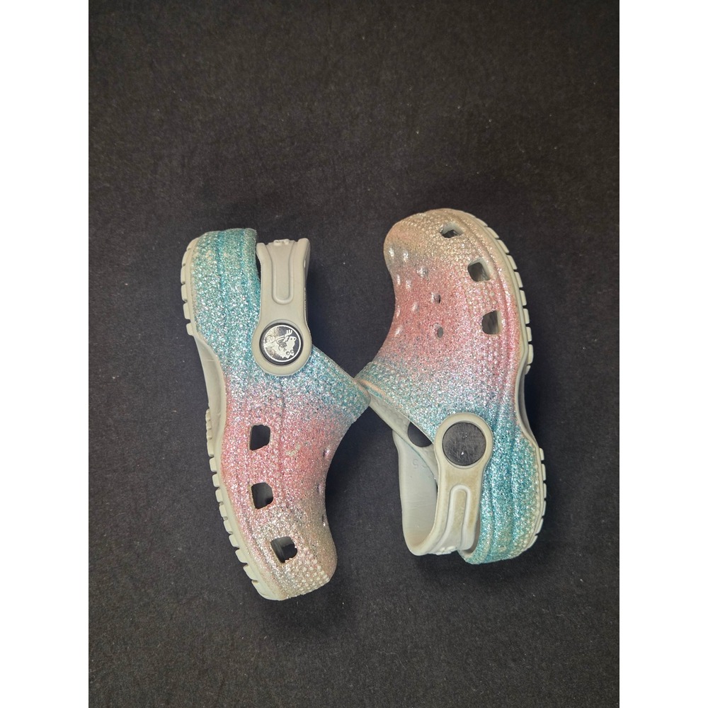 Crocs Classic Glitter Ombre Clogs Toddler Size C5 Blue Pink Silver Sparkle